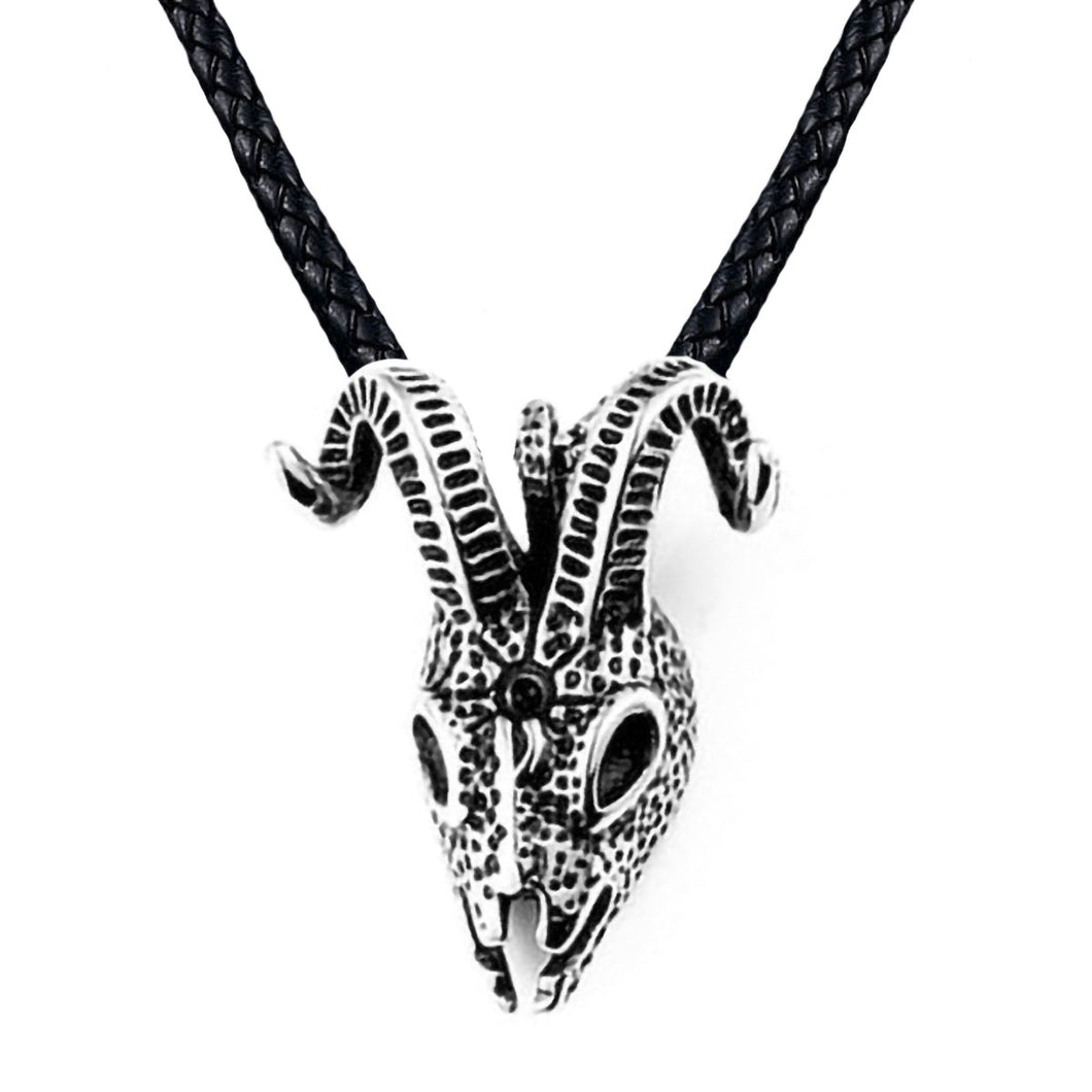 GUNGNEER Stainless Steel Satan Ram Skull Pendant Necklace Demonic Goat Jewelry Gift For Men