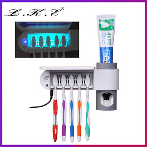 2TRIDENTS Antibacteria UV Light Ultraviolet Toothbrush Automatic Toothpaste Dispenser Sterilizer Toothbrush Holder Cleaner
