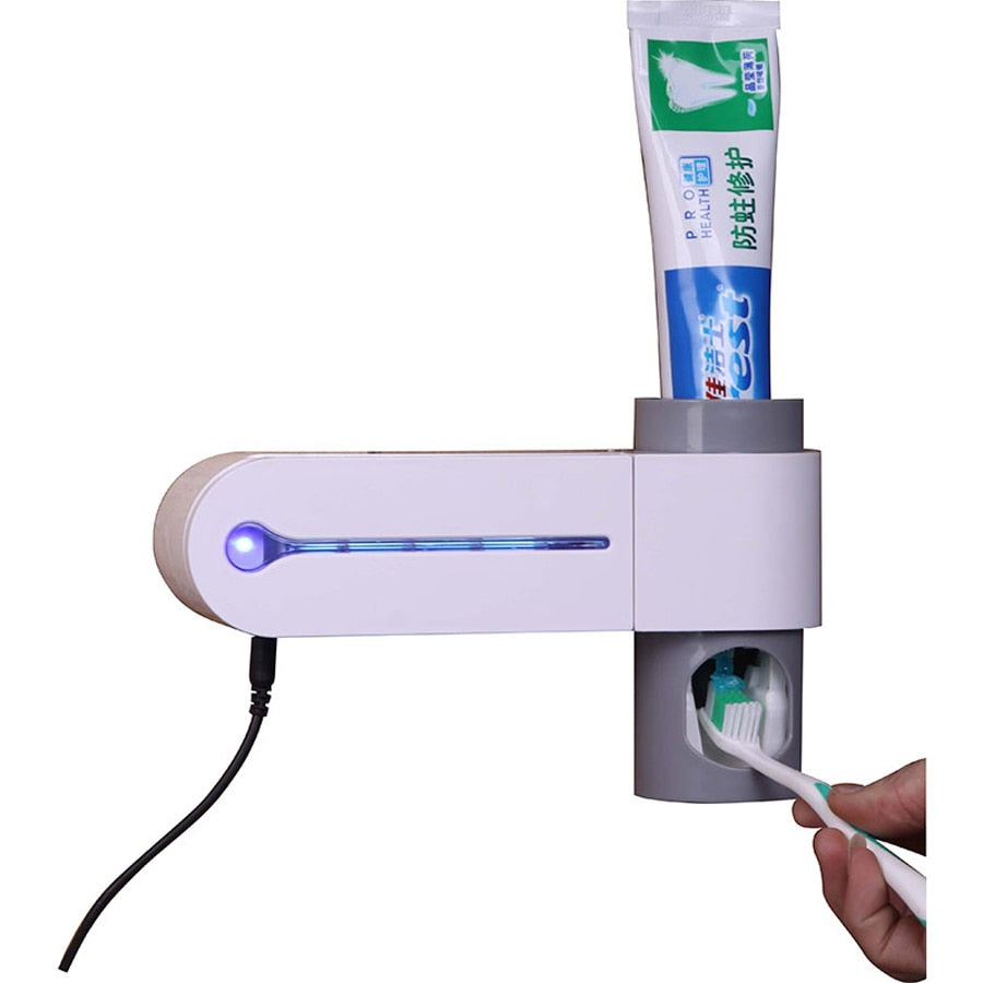 2TRIDENTS Antibacteria UV Light Ultraviolet Toothbrush Automatic Toothpaste Dispenser Sterilizer Toothbrush Holder Cleaner (Toothbrush Sterilize)
