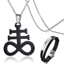 Load image into Gallery viewer, GUNGNEER Stainless Steel Leviathan Cross Necklace Leather Bracelet Jewelry Set Acceessory