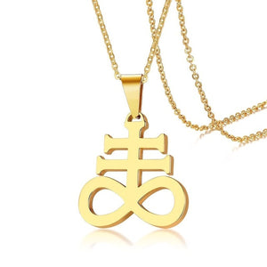 GUNGNEER Stainless Steel Satan Cross Necklace Leviathan Cross Pendant Jewelry For Men