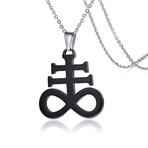 GUNGNEER Stainless Steel Satan Cross Necklace Leviathan Cross Pendant Jewelry For Men