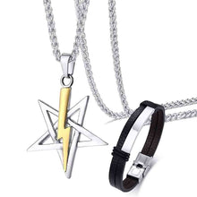 Load image into Gallery viewer, GUNGNEER Stainless Steel Satanic Pentagram Necklace Leather Bracelet Jewelry Set Gift
