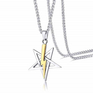 GUNGNEER Stainless Steel Pentagram Necklace Lightning Inverted Star Pendant Jewelry For Men