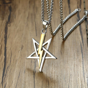 GUNGNEER Stainless Steel Pentagram Necklace Lightning Inverted Star Pendant Jewelry For Men
