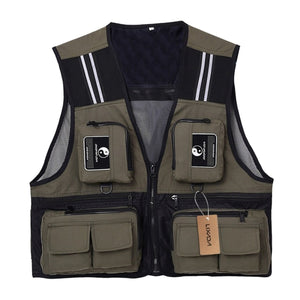 2TRIDENTS Waistcoat Sleeveless Fishing Jacket Multi-Pocket Vest for Outdoor Fishing, Hunting, Traveling, Photography and Exploration (Army Green, L)