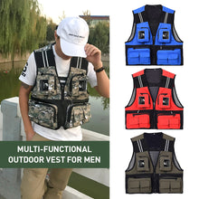 Load image into Gallery viewer, 2TRIDENTS Waistcoat Sleeveless Fishing Jacket Multi-Pocket Vest for Outdoor Fishing, Hunting, Traveling, Photography and Exploration (Army Green, L)