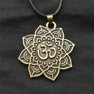 GUNGNEER Lotus Flower Pendant Necklace Hindu Om Jewelry Accessory Gift For Men Women