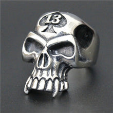 Load image into Gallery viewer, GUNGNEER Stainless Steel Spade Skull Biker Gothic Halloween Ring Lucky 13 Motor Biker Jewelry Men
