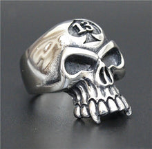 Load image into Gallery viewer, GUNGNEER Stainless Steel Spade Skull Biker Gothic Halloween Ring Lucky 13 Motor Biker Jewelry Men