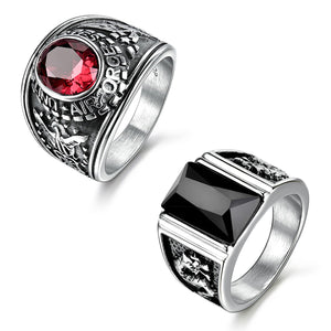 GUNGNEER 2 Pcs Men Stainless Steel Military Airforce Dragon Ring United State Army Jewelry Set