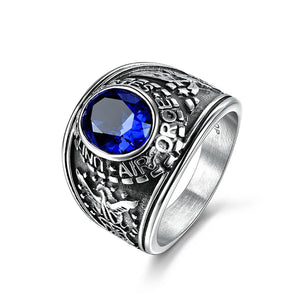 GUNGNEER Stainless Steel Military Airforce Ring United State Army Jewelry Gift For Men