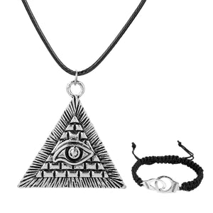 GUNGNEER Egyptian Pyramid Unique Eye Of Horus Necklace Braided Leather Bracelet Jewelry Set