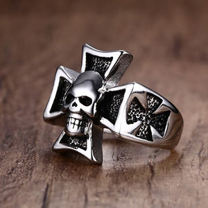 GUNGNEER Gothic Skull Biker Templar Cross Ring Punk Skeleton Jewelry Accessories Men Women