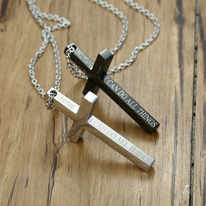 GUNGNEER I Can Do All Things Cross Pendant Necklace Stainless Steel Jewelry For Men Women