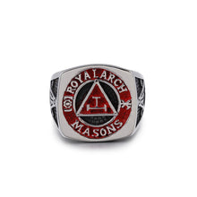 Load image into Gallery viewer, GUNGNEER Silver Red Masonic Ring Multi-size Stainless Steel Freemason Ring Jewelry Set