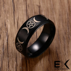 ENXICO Matte Black Striple Moon Ring ? 316L Stainless Steel ? Wicca Pagan Witchcraft Jewelry (10)