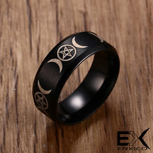 Load image into Gallery viewer, ENXICO Matte Black Striple Moon Ring ? 316L Stainless Steel ? Wicca Pagan Witchcraft Jewelry
