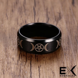 ENXICO Matte Black Striple Moon Ring ? 316L Stainless Steel ? Wicca Pagan Witchcraft Jewelry (10)