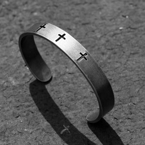 GUNGNEER Adjustable Cross Open Bangle Bracelet Necklace Stainless Steel Christian Jewelry Set