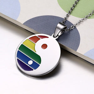 GUNGNEER Stainless Steel Gay Yin Yang Pride Necklace LGBT Jewelry Gift For Men Women