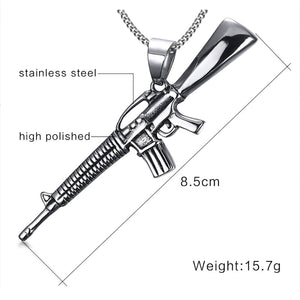 GUNGNEER Stainless Steel Hip Hop Gun Pendant Necklace Link Chain Bracelet Military Jewelry Set