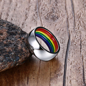 GUNGNEER Stainless Steel Gay Yin Yang Pride Necklace Rainbow Ring Jewelry Set Gift