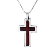 Load image into Gallery viewer, GUNGNEER Stainless Steel Wooden Cross Necklace Christian Pendant Jewelry Gift For Men Women