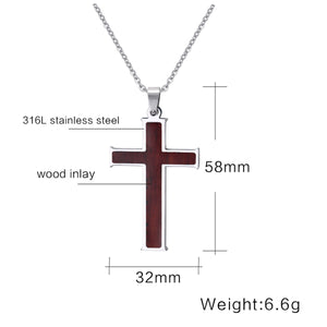 GUNGNEER Stainless Steel Wooden Cross Necklace Christian Pendant Jewelry Gift For Men Women