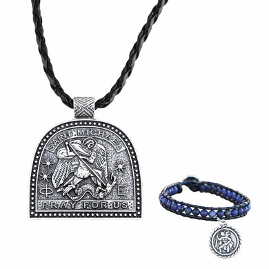 GUNGNEER Archangel Saint Christopher Bracelet Michael Necklace Catholic Christian Jewelry Set