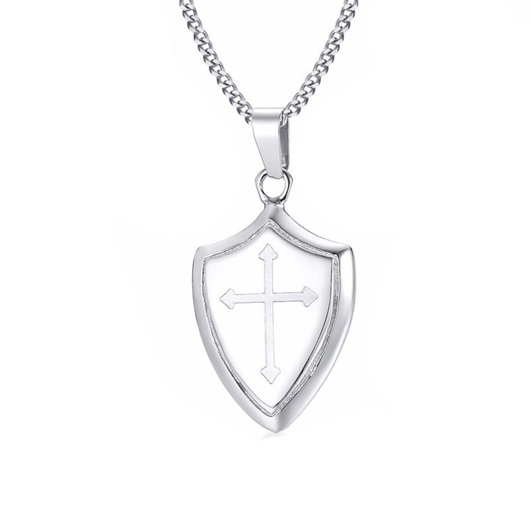 GUNGNEER Cross Shield Necklace Stainless Steel Jesus Pendant Jewelry Gift For Men Women