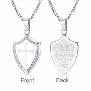 GUNGNEER Cross Shield Necklace Stainless Steel Jesus Smooth Stud Earrings Jewelry Gift Set