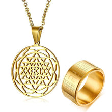 Load image into Gallery viewer, GUNGNEER Om Mandala Necklace Protection Hindu Lotus Mantra Spinner Ring Jewelry Set For Men