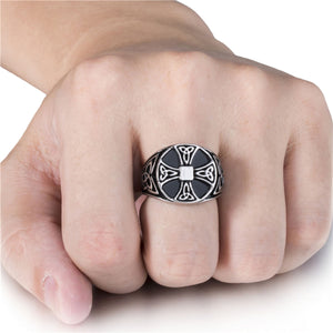 GUNGNEER Stainless Steel Rings Triquetra Celtic Knot Solar Cross Black Vintage Jewelry