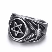 Load image into Gallery viewer, GUNGNEER Stainless Steel Pentagram Ring Sigil Of Baphomet Necklace Jewelry Set Gift