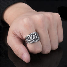 Load image into Gallery viewer, GUNGNEER Stainless Steel Pentagram Ring Sigil Of Baphomet Goat Demon Jewelry For Men