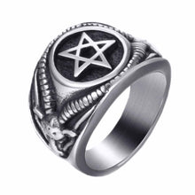 Load image into Gallery viewer, GUNGNEER Stainless Steel Pentagram Ring Sigil Of Baphomet Goat Demon Jewelry For Men
