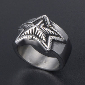 GUNGNEER Stainless Steel Star Ring Wax Leather Braided Bracelet Wicca Pentagram Jewelry Set