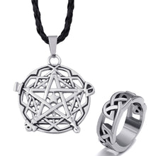 Load image into Gallery viewer, GUNGNEER Celtic Pentagram Wicca Pagan Pendant Necklace Band Ring Jewelry Set Talisman Men Women