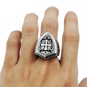 GUNGNEER Knights Templar Cross Armor Shield Ring with Bracelet Stainless Steel Jewelry Set