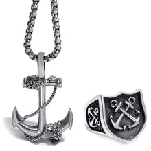 Load image into Gallery viewer, GUNGNEER Men US Navy Double Anchor Necklace Nautical Ring Stainless Steel Sailor Jewelry Set