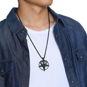 GUNGNEER Satan Baphomet Goat Head Necklace Stainless Steel Biker Bracelet Jewelry Set