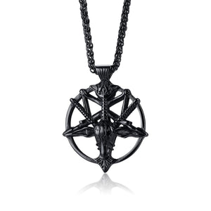 GUNGNEER Black Baphomet Goat Head Necklace Stainless Steel Satan Devil Jewelry For Men