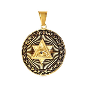 GUNGNEER Illuminati All Seeing Eye Pendant Necklace Silicone Black Ring Jewelry Set