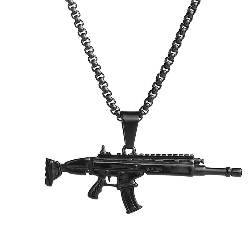 GUNGNEER Stainless Steel Gun Pendant Necklace Box Chain 3 Colors Military Jewelry
