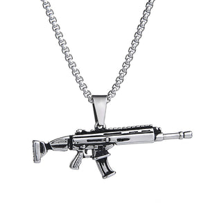 GUNGNEER Men Stainless Steel Gun Pendant Necklace Navy Army Anchor Ring Military Jewelry Set