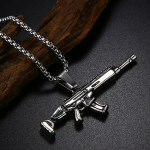 GUNGNEER Stainless Steel Gun Pendant Necklace Box Chain 3 Colors Military Jewelry