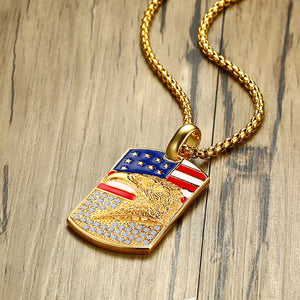 GUNGNEER Army American Flag Tag Necklace Eagle US Military Jewelry Accessory For Men Women