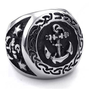 GUNGNEER 2 Pcs Men Stainless Steel US Navy Anchor Ring Nautical Sailor Jewelry Accessory Set