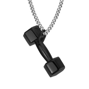 GUNGNEER Stainless Steel Dumbbell Barbell Pendant Necklace Gym Fitness Jewelry for Men Women